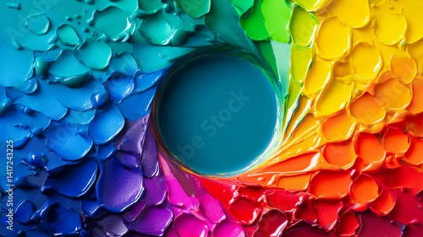 Fototapeta Rainbow Spectrum Color Palette, Thick Textured Paint Strokes. Circle, Wheel, Colour Harmony, Gradient. Happy Joyful Vibrant Abstract Art, Creativity, Imagination. Equality, Diversity, Human Rights