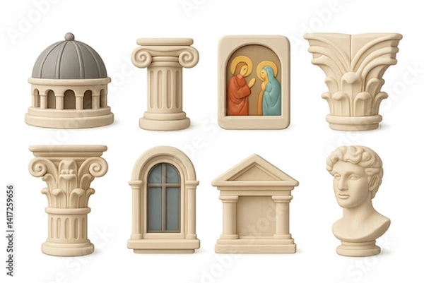 Obraz Classical architecture and art icons set in 3d style