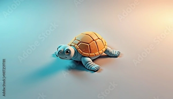 Fototapeta Cute cartoon turtle on soft gradient background
