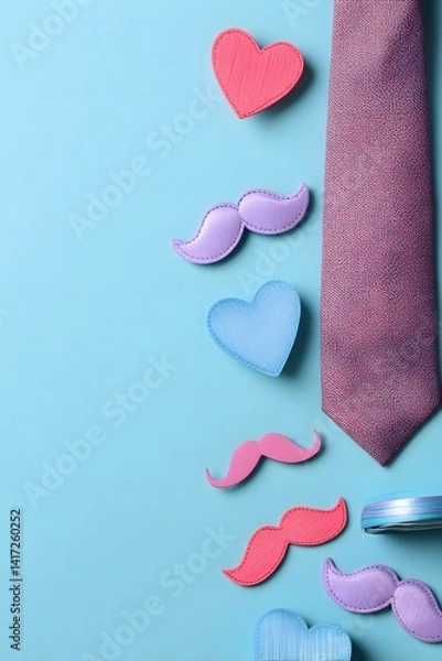 Obraz A sophisticated and cheerful arrangement features a tie and delightful shapes, radiating joy and celebrating Father's Day with style and a touch of whimsy. The scene is a vibrant, colorful tableau.