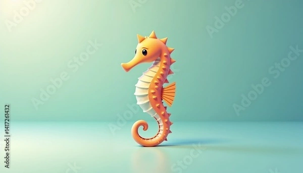 Obraz Cute cartoon seahorse floating on soft blue background
