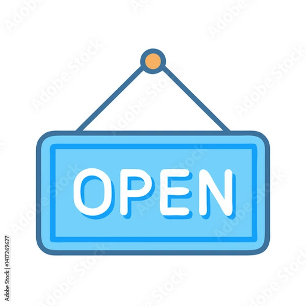 Fototapeta Blue Cartoon Open Sign on Black Background Vector
