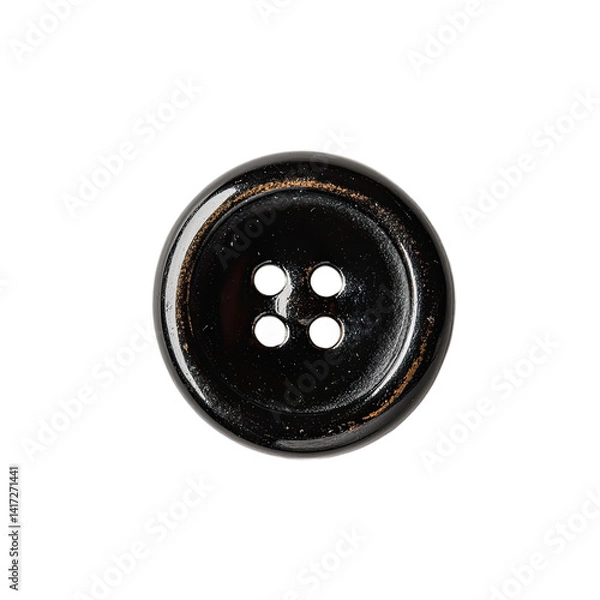 Fototapeta A circular, black button with four small holes, showcasing smooth, polished surface detail.