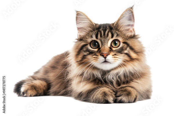 Fototapeta Beautiful Ragdoll cat portrait with fluffy fur isolated on white background for elegant pet designs