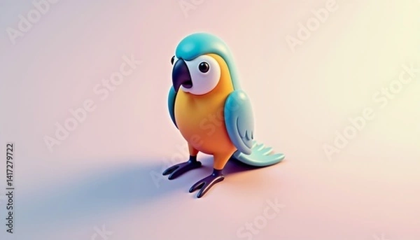 Obraz Colorful cartoon parrot with big eyes on gradient background