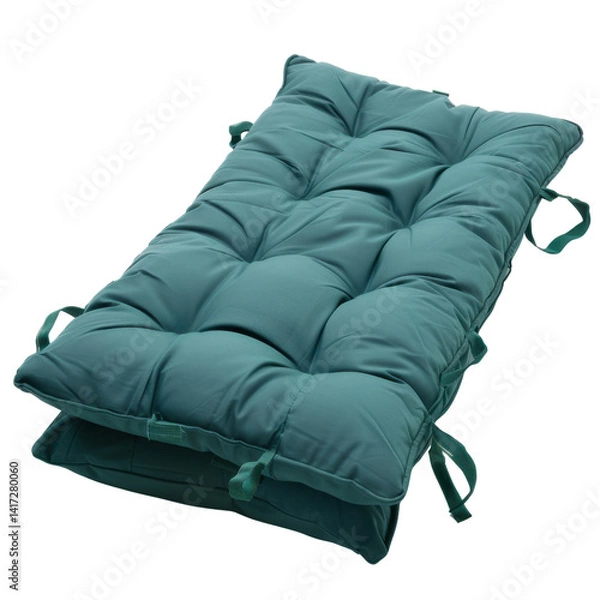 Obraz Comfortable cushion pad designed for outdoor seating, featuring tufted surface and ties for secure attachment. Ideal for enhancing relaxation in gardens or patios