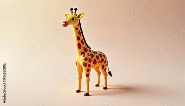 Obraz Cute cartoon giraffe standing on soft peach background