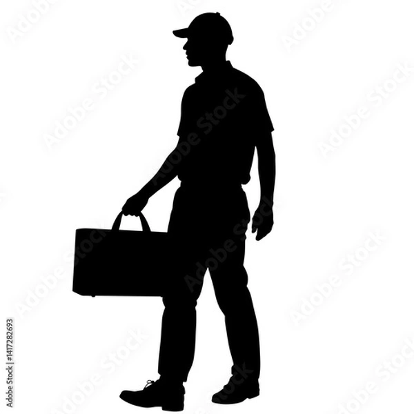 Obraz Courier delivering lunch box silhouette, efficient service concept