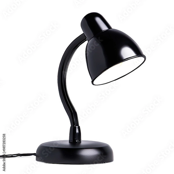Fototapeta A sleek, black, adjustable desk lamp with a simple, curved arm for reading or work.