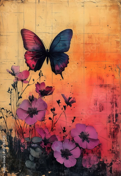 Fototapeta A close-up of a butterfly on a textured background.