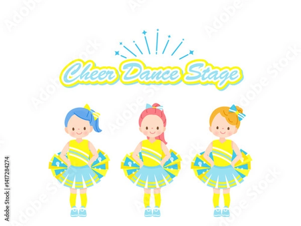 Fototapeta 笑顔でチアダンスをしているかわいい子供達のイラストセット