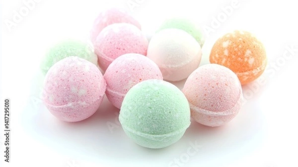 Fototapeta Colorful bath bombs on white background spa and relaxation 