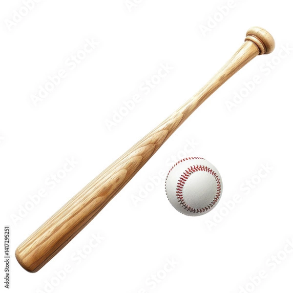 Obraz wooden baseball bat and baseball are displayed together, symbolizing sport of baseball and its equipment. bat is smooth and polished, while baseball is classic with red stitching