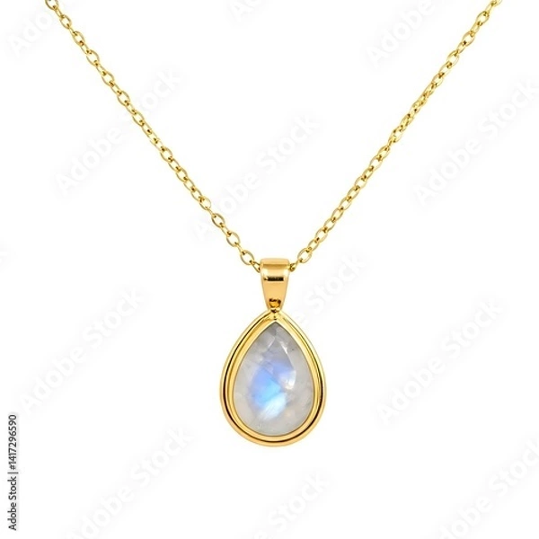 Obraz Elegant gold pendant necklace with a moonstone stone on a white backdrop.