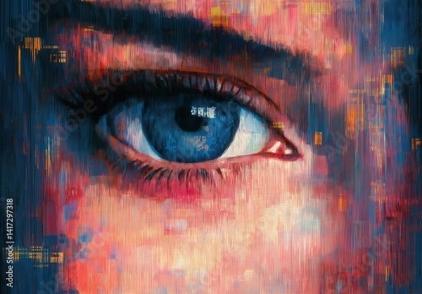 Obraz Abstract female face on pixelated background.