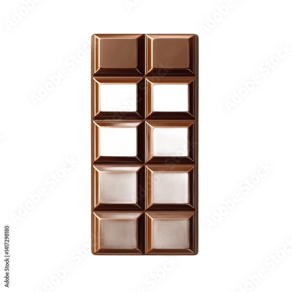 Fototapeta A dark brown chocolate bar displaying different colored irregular fillings within its segments.