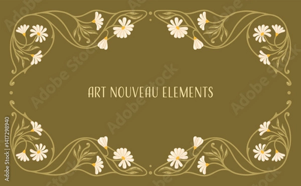 Fototapeta Chamomile Art Nouveau Floral Border. Botanical Frame Design. Vector.