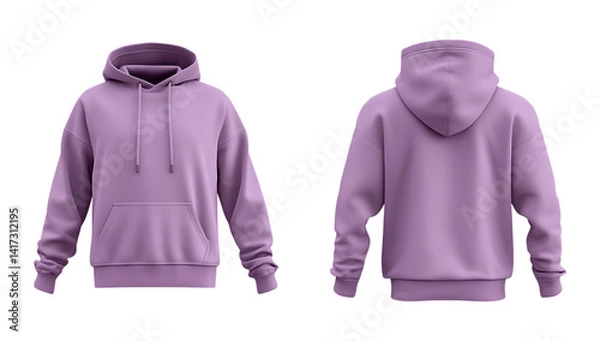 Fototapeta Front and back view of a lavender hooded sweatshirt on a trasparent background