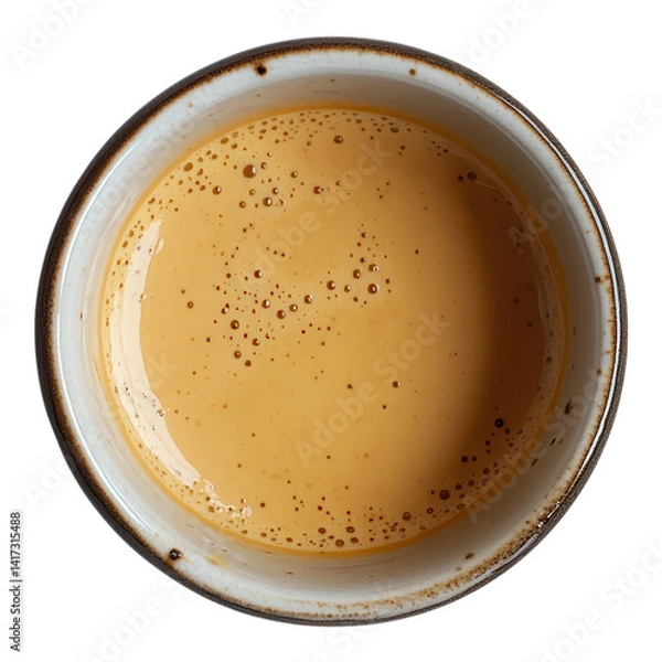 Fototapeta Rich, creamy coffee swirl in a rustic bowl creates a perfect moment of warmth and comfort during a chilly morning on transparent background