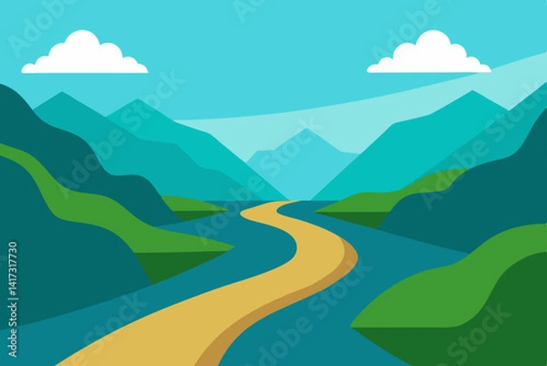 Fototapeta river-flowing-through-lush-valley