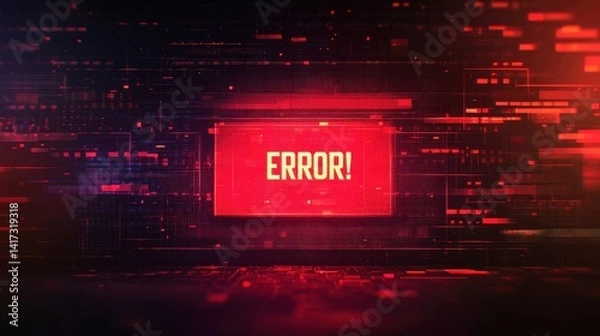 Obraz Digital Error Message on Red Background with Glitch Effect