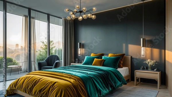 Fototapeta Luxurious modern bedroom during the day with simple design-7
