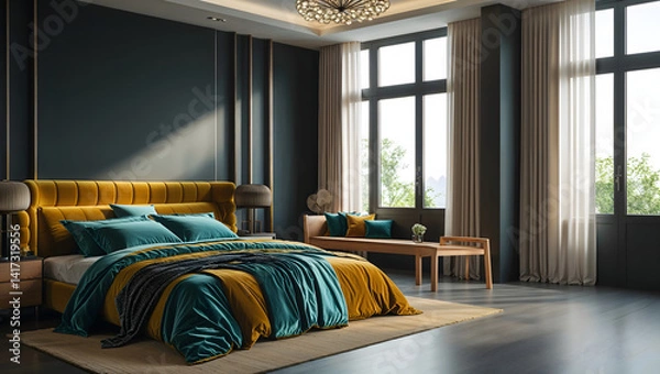 Fototapeta Luxurious modern bedroom during the day with simple design-6