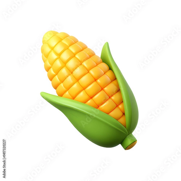 Fototapeta Corn 3D Icon – Glossy Minimal Emoji Style, Isolated PNG