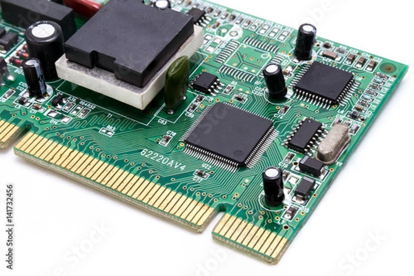 Fototapeta Close up of Computer circuit board on white background.