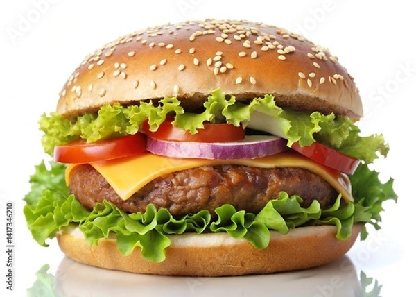 Fototapeta Hamburger isolated on white background