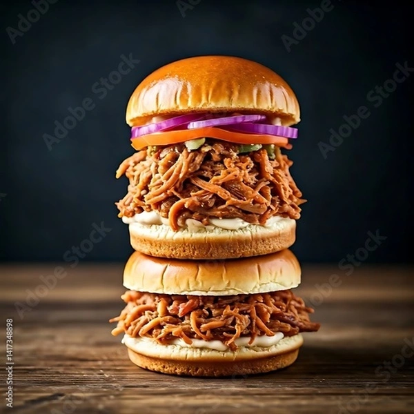 Obraz  Pulled pork tower in mini slider stack.