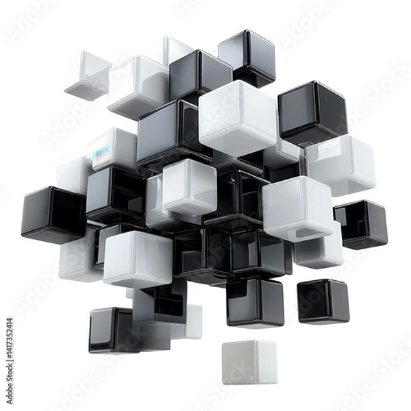 Fototapeta Exploring the dynamic interplay of light and shadow in a modern abstract composition of cubes on transparent background