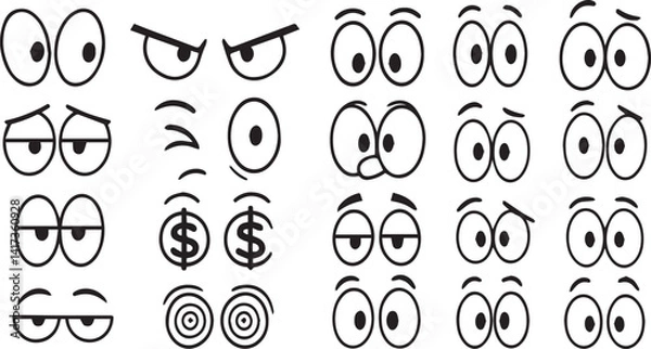 Obraz 20 Cartoon Eyes Expressions Bold Line Vector Set editable colors