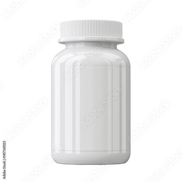 Obraz Blank white plastic bottle for vitamins, supplements, medication, or dietary products on a clean background