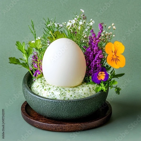 Fototapeta A detailed image of a balut, fertilized duck egg, showcasing its traditional presentation, textures, and cultural significance in Southeast Asian cuisine.