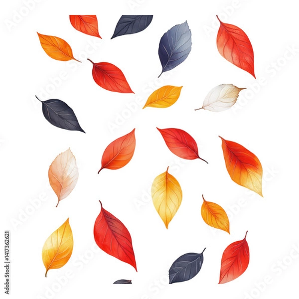 Fototapeta Vibrant fall leaves scattered across a bright white background capturing the essence of autumn in every hue and texture on transparent background