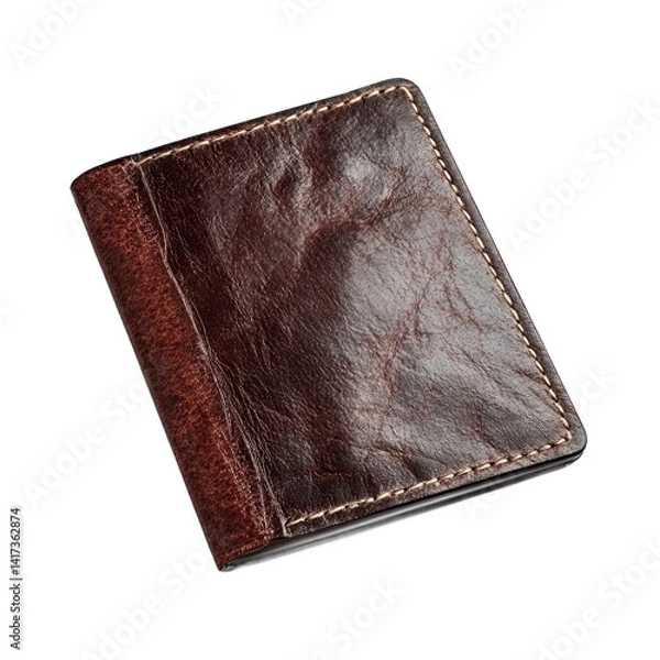Fototapeta A dark brown leather wallet, featuring stitching, designed for small essentials.