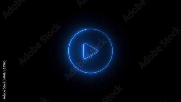 Fototapeta neon glowing blue colour play button icon . play button Press to play audio ,Video, Music. play button icon  with black background.