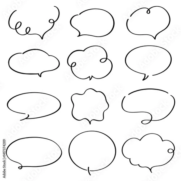Fototapeta 手描きのシンプルな吹き出しセット