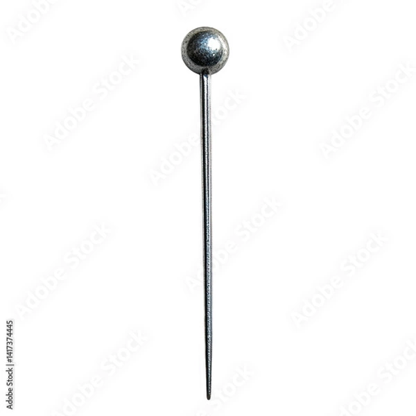 Obraz A metallic, polished sphere attached to a long, slender rod, presented in isolation against a black background.