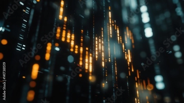 Fototapeta Abstract digital display with vertical data patterns.