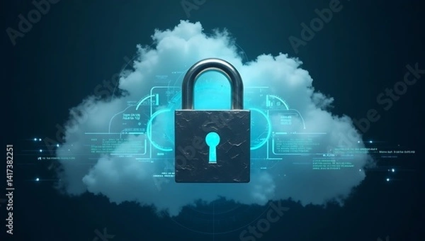 Fototapeta Secure cloud computing illustration lock on cloud