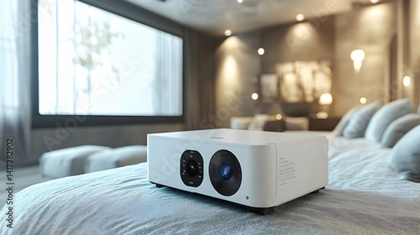 Fototapeta Modern projector on bedroom bed
