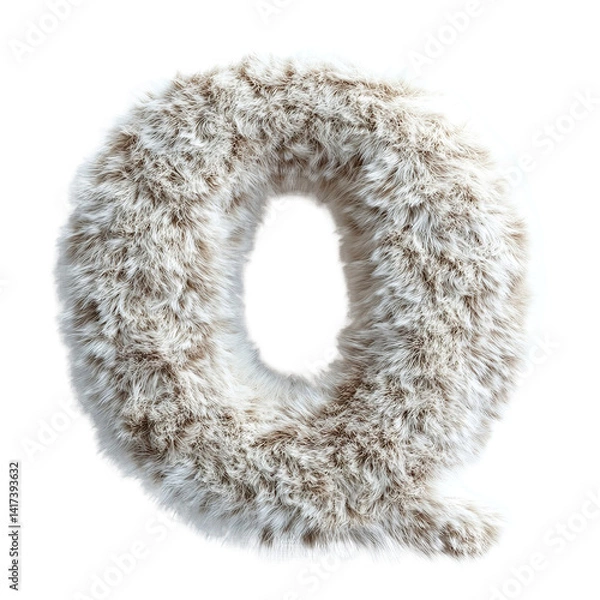 Fototapeta Top view of a 3D letter Q made of rabbit fur isolated on a white transparent background