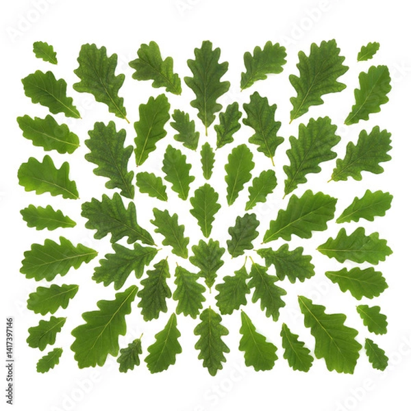 Fototapeta Oak tree green leaf design on white background. Abstract Druid and environmental save the trees nature concept symbol for log or greetings card. 