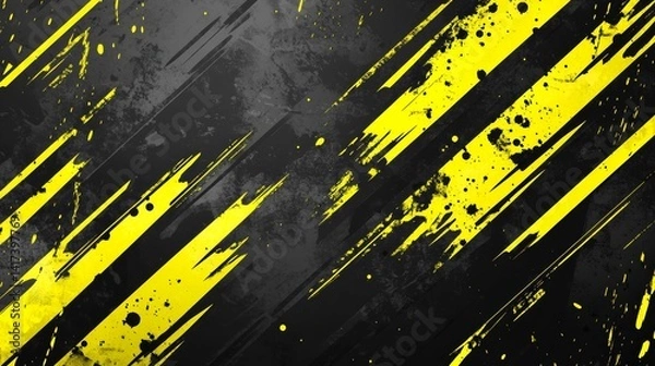 Fototapeta Modern abstract vector background with black and yellow grunge paint strokes, distressed street poster textures, urban art elements, rough surface patterns and edgy contemporary visual composition