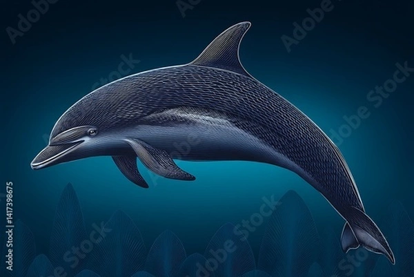 Fototapeta Majestic Atlantic Spotted Dolphin Leaping with Ocean Depth.