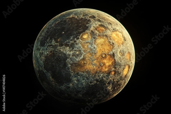 Fototapeta Close-up view of a rocky planet displaying craters and surface textures in deep space