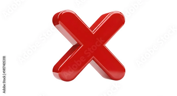 Obraz A shiny red x mark isolated on a black background in a three d render isolated on transparent background. isolated on white background, png, jpeg, jpg