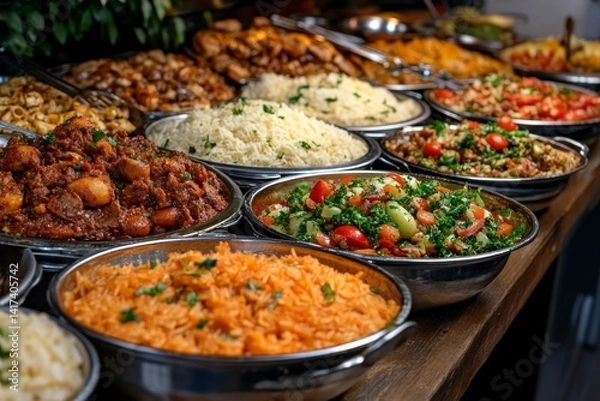 Obraz A delicious homemade dishes from a buffet table. Generative AI